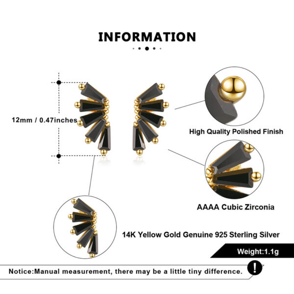 925 Sterling Silver Stud Earrings with black stones for her - Image 6