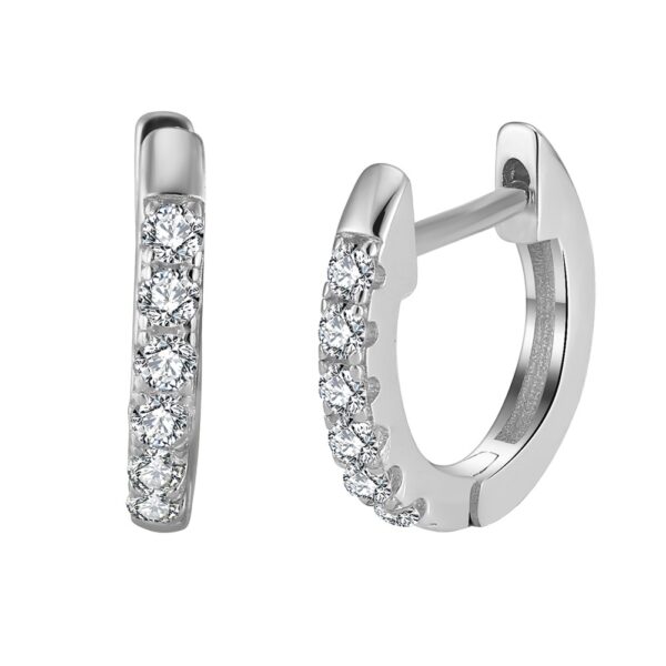 Magnificent 925 Sterling Silver Hoop Earrings with white stones 9mm