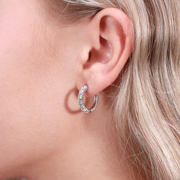 Magnificent 925 Sterling Silver Hoop Earrings with white stones 9mm - Image 2