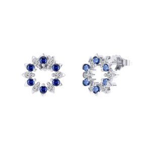 Womens Sterling Silver Stud Earrings with blue stones