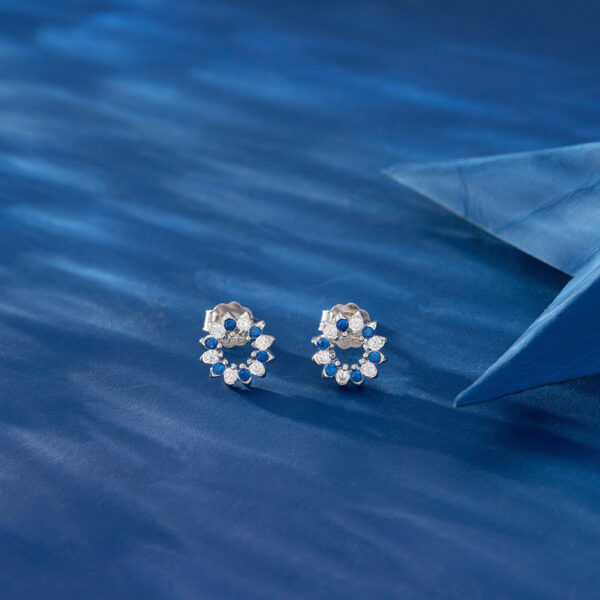 Womens Sterling Silver Stud Earrings with blue stones - Image 2