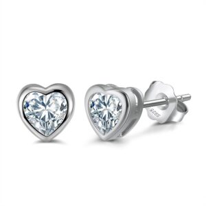 925 Sterling Silver Stud Earrings heart shaped 6 mm