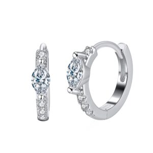 925 Sterling Silver Hoop Earrings with white stones 9mm