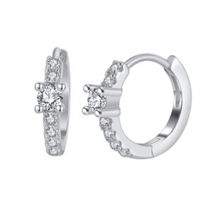 Elegant 925 Sterling Silver Hoop Earrings with white stones 9mm