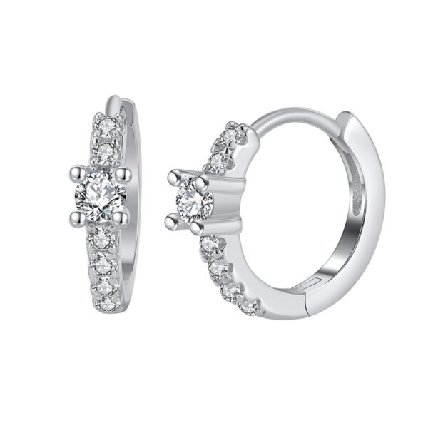 Elegant 925 Sterling Silver Hoop Earrings with white stones 9mm