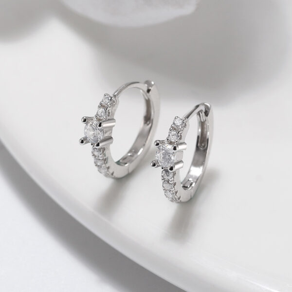 Elegant 925 Sterling Silver Hoop Earrings with white stones 9mm - Image 2