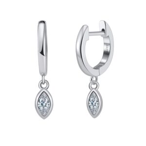 925 Sterling Silver Hoop Earrings with white stones 9mm Drop Earrings