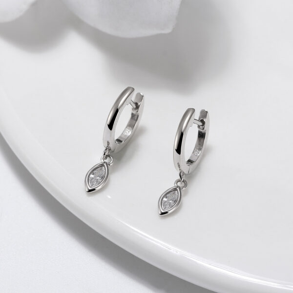 925 Sterling Silver Hoop Earrings with white stones 9mm Drop Earrings - Image 2