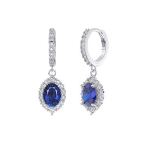 925 Sterling Silver Hoop Earrings with Sapphire and clear Zirconia stones