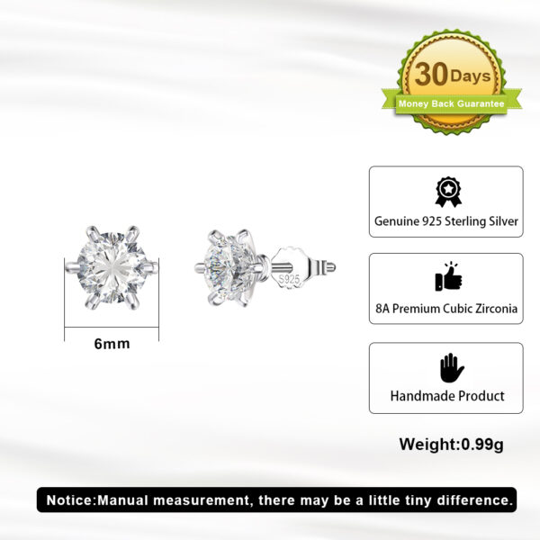925 Sterling Silver Stud Earrings with premium Zirconia stones for her - Image 5