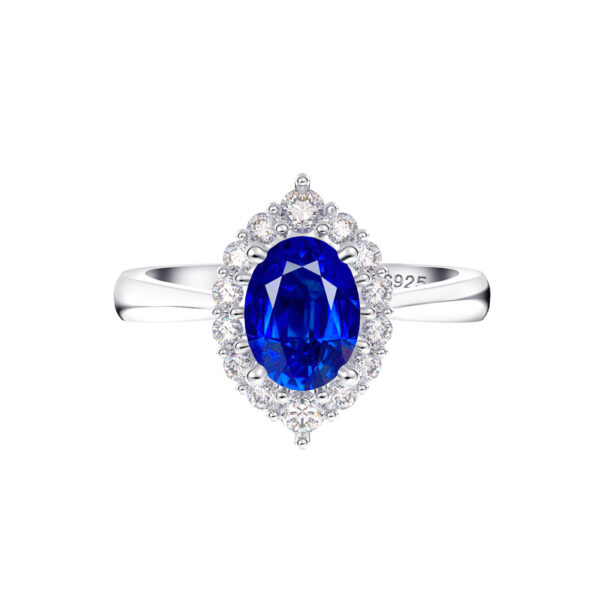 925 Sterling Silver womens ring with Sapphire Size 8 - Image 2