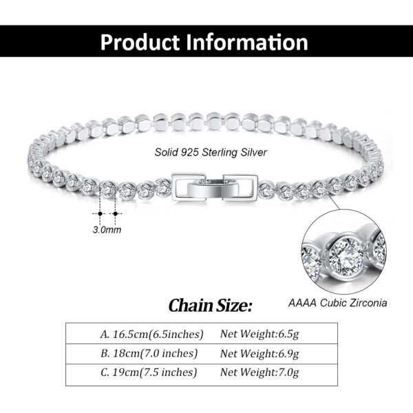 925 Sterling Silver Bezel Setting Tennis chain Bracelet 7.5" for her - Image 4