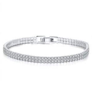 925 Sterling Silver 2 rows tennis Bracelet 7" for her