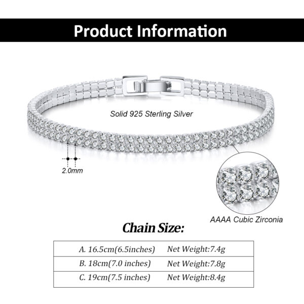 925 Sterling Silver 2 rows tennis Bracelet 6.5" for her - Image 4