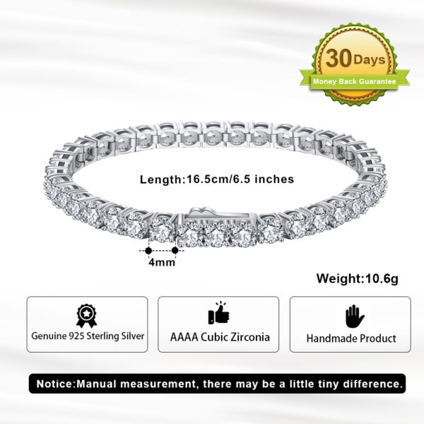 Stunning 925 Sterling Silver Tennis chain Bracelet 7.5" 4 mm - Image 5