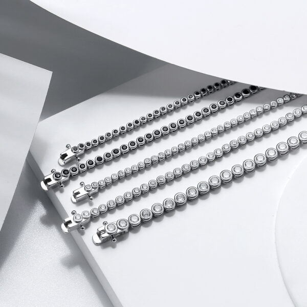 Womens 925 Sterling Silver Princess Cut Tennis chain Bracelet 7.5" - Image 2