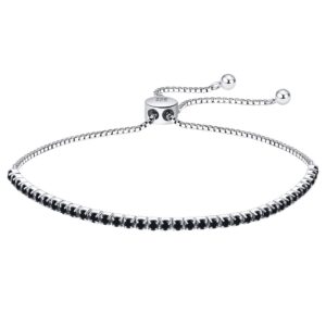 925 Sterling Silver Adjustable Tennis chain Bracelet with black stones