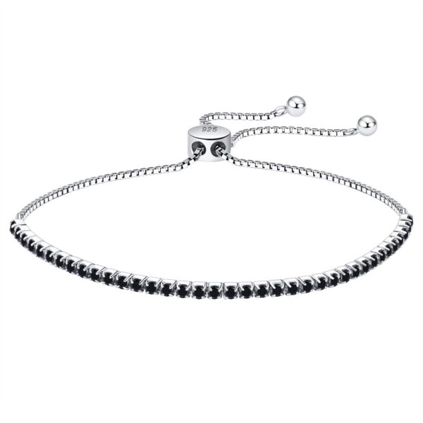 925 Sterling Silver Adjustable Tennis chain Bracelet with black stones