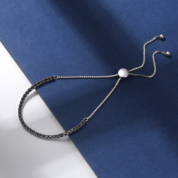 925 Sterling Silver Adjustable Tennis chain Bracelet with black stones - Image 3