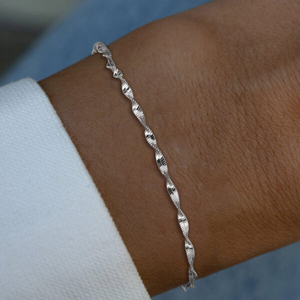 2mm Width double Layer Water Wave Chain 925 Sterling Silver Bracelet - Image 3
