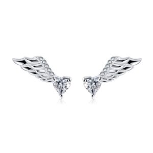 925 Sterling Silver Stud Earrings 14 mm wing shaped Earrings