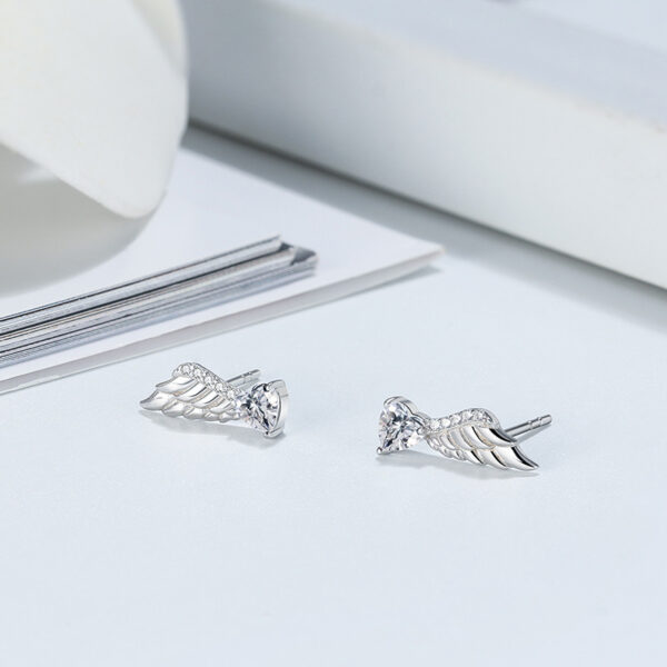 925 Sterling Silver Stud Earrings 14 mm wing shaped Earrings - Image 2