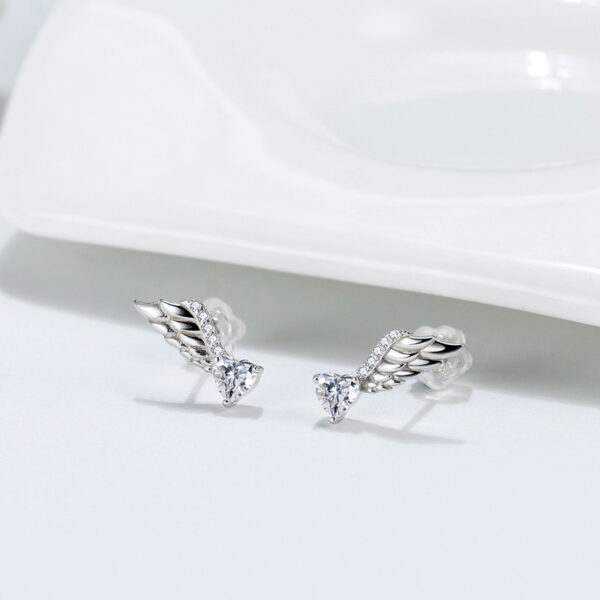 925 Sterling Silver Stud Earrings 14 mm wing shaped Earrings - Image 3