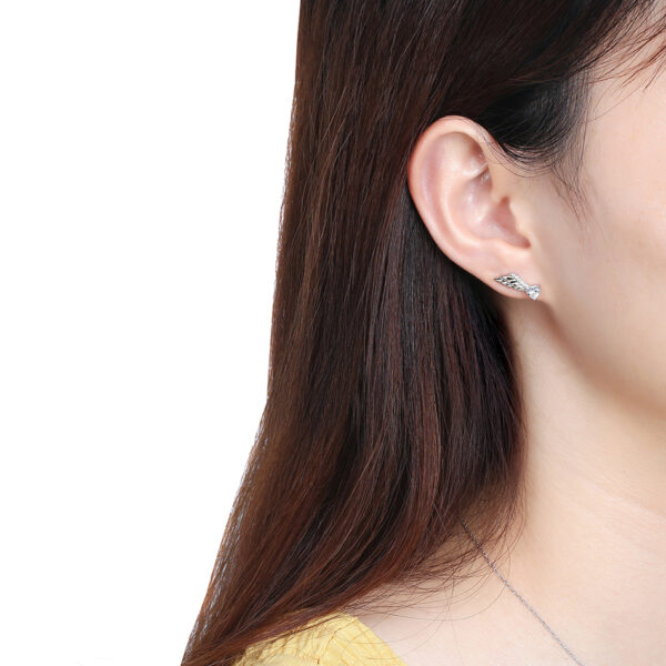 925 Sterling Silver Stud Earrings 14 mm wing shaped Earrings - Image 4