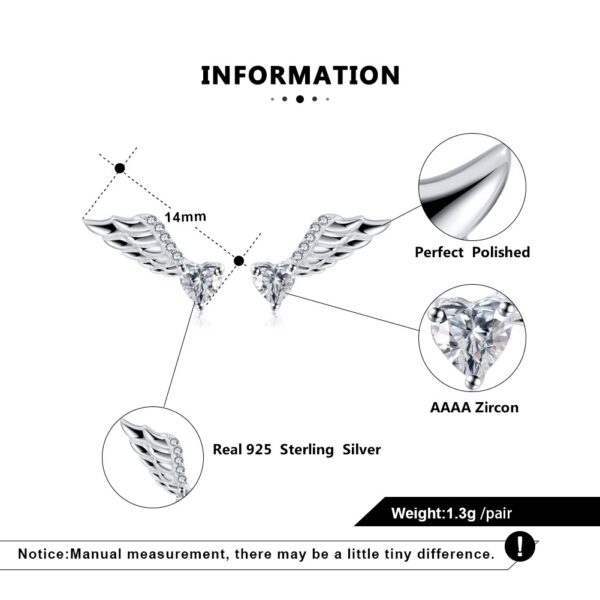925 Sterling Silver Stud Earrings 14 mm wing shaped Earrings - Image 5