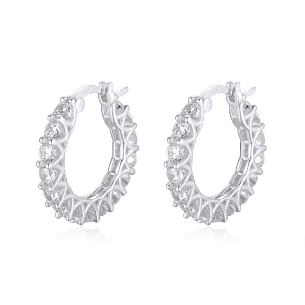 Shining 925 Sterling Silver Hoop Earrings with multiple stones