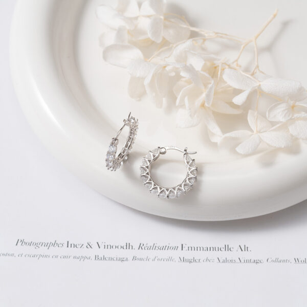 Shining 925 Sterling Silver Hoop Earrings with multiple stones - Image 3
