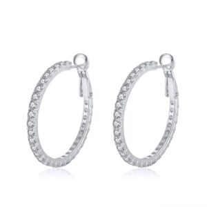 Radiant 925 Sterling Silver Hoop Earrings with multiple stones 31mm