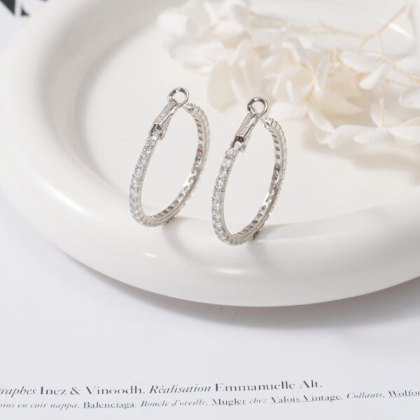 Radiant 925 Sterling Silver Hoop Earrings with multiple stones 31mm - Image 2