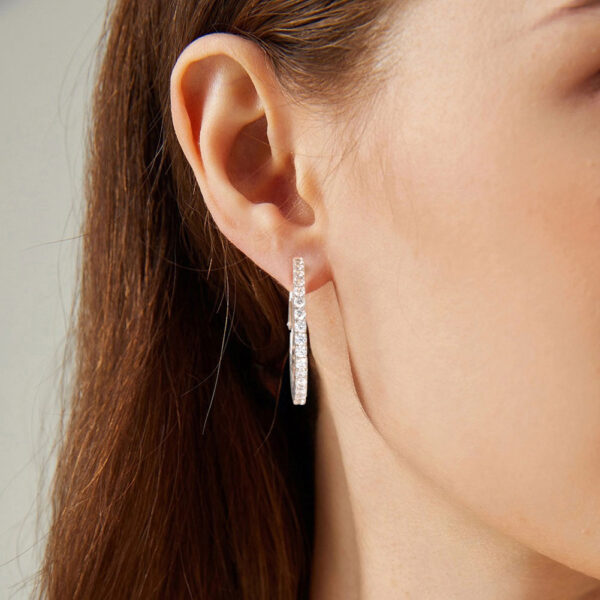 Radiant 925 Sterling Silver Hoop Earrings with multiple stones 31mm - Image 5