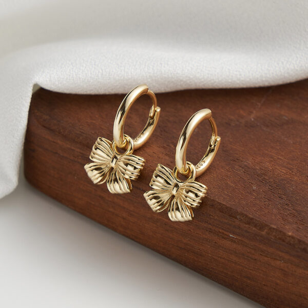 925 Sterling Silver bow tie shaped Hoop Earrings Gold Plating - Image 2