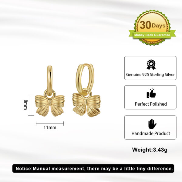 925 Sterling Silver bow tie shaped Hoop Earrings Gold Plating - Image 5