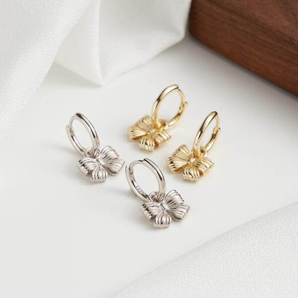 925 Sterling Silver bow tie shaped Hoop Earrings Gold Plating - Image 3