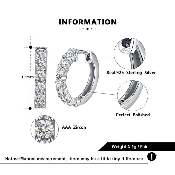 925 Sterling Silver Hoop Earrings with cubic zirconia for her - Image 3
