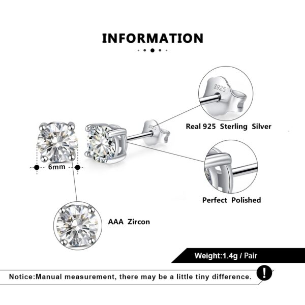925 Sterling Silver Stud Earrings with clear stones - Image 4