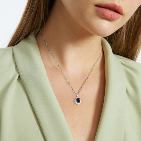 925 Sterling Silver Necklace with shinning blue Sapphire for her - Image 2