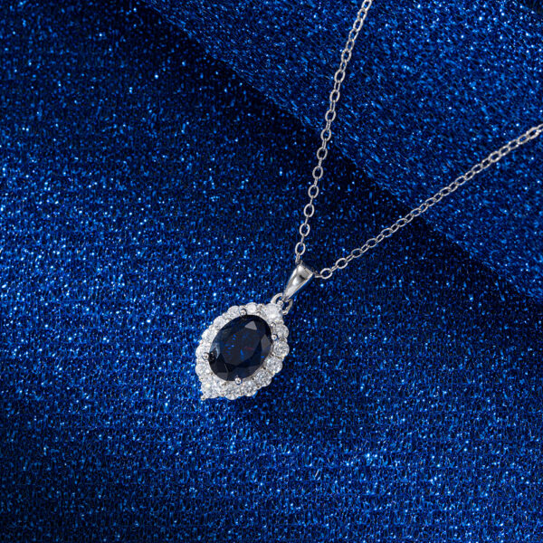 925 Sterling Silver Necklace with shinning blue Sapphire for her - Image 3