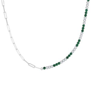 925 Sterling Silver Necklace for her Tennis Chain with Paper Clip Chain