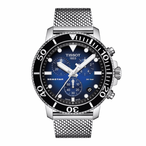 Tissot T120.417.11.041.02 Seastar 1000 Chronograph Blue dial watch for man mesh strap