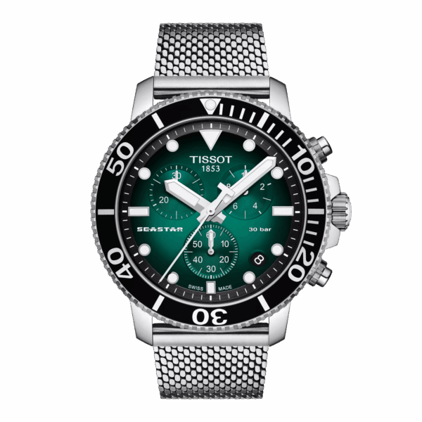 Tissot T120.417.11.091.00 Seastar 1000 Quartz chronograph green dial stainless steel mesh strap